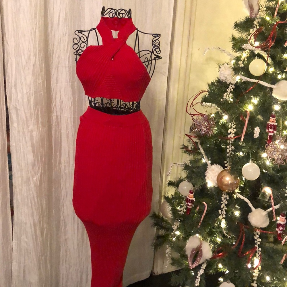 Red crop top two piece